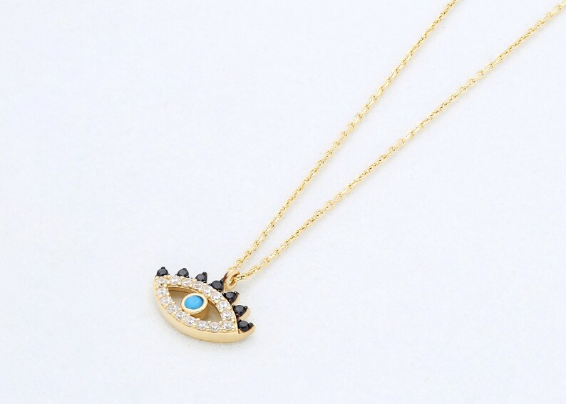 14K Solid Gold Wedding Gift Mini Evil Eye Eye Necklace Birthday Gift. Bridesmaid Gift