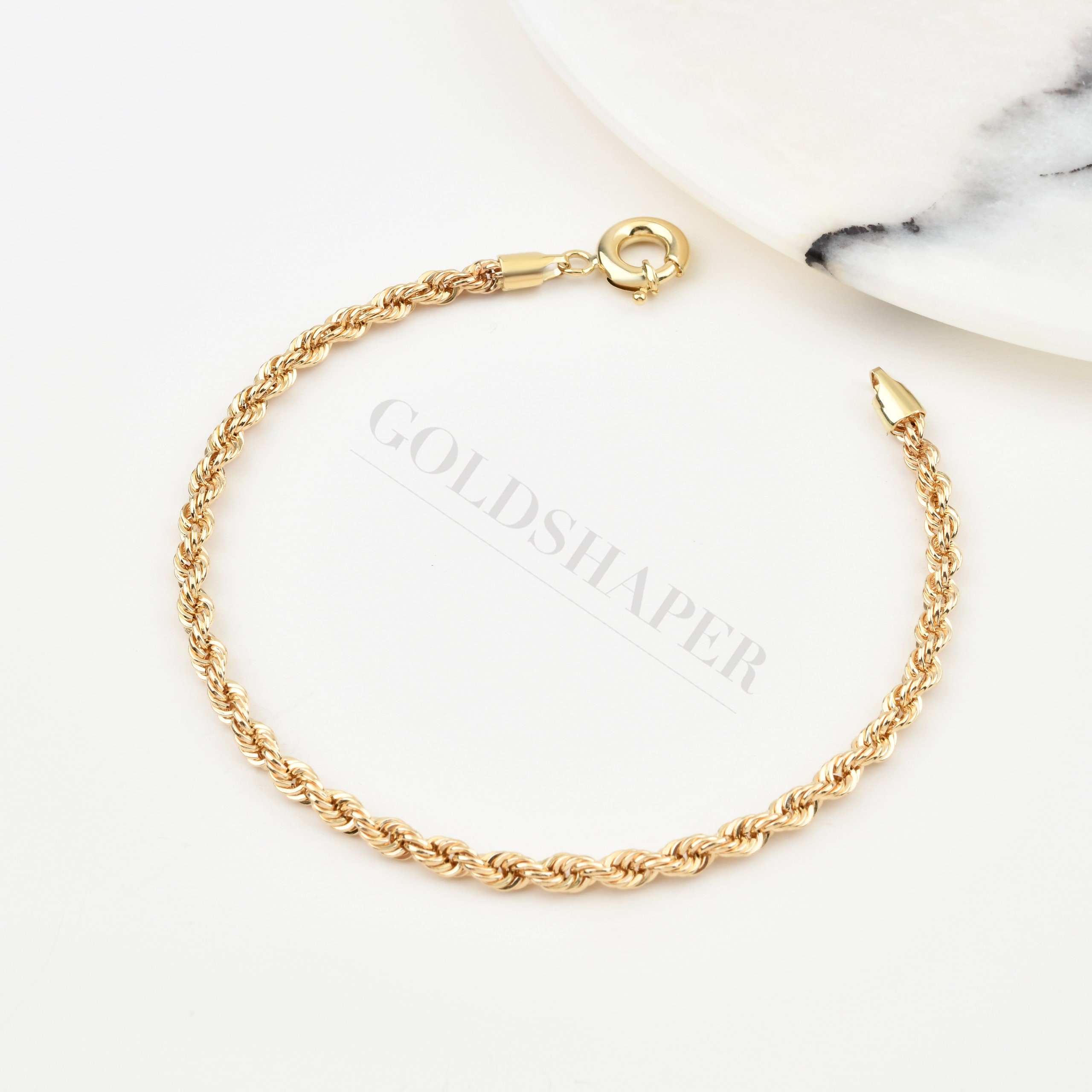 14k Gold Rope Chain Bracelet Twisted Chain Bracelet Rope Etsy