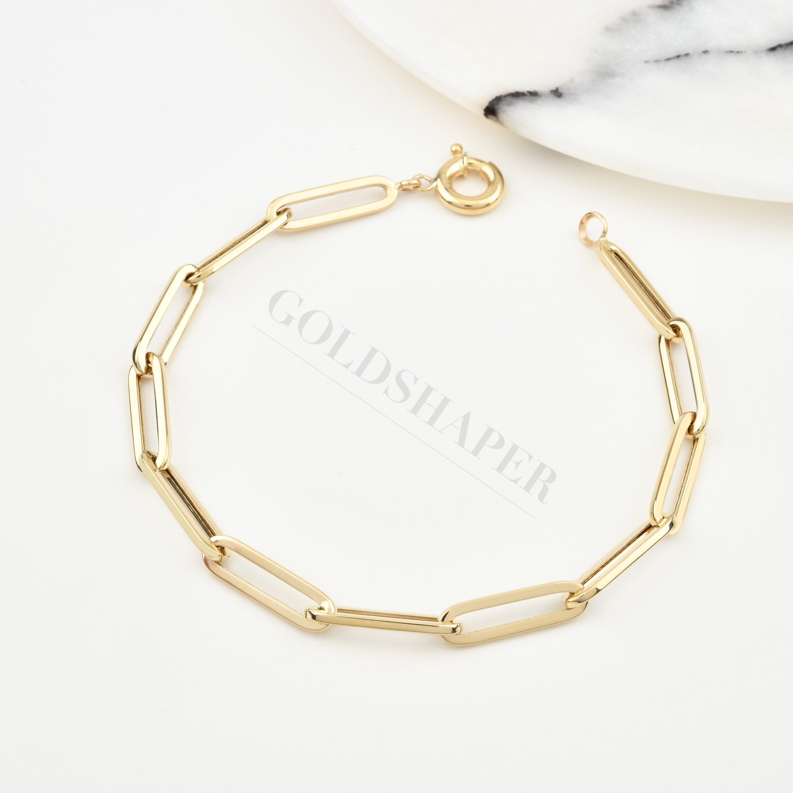 14k Paper Clip Bracelet 5 Mm Bracelet 14k Solid Gold oval Etsy UK