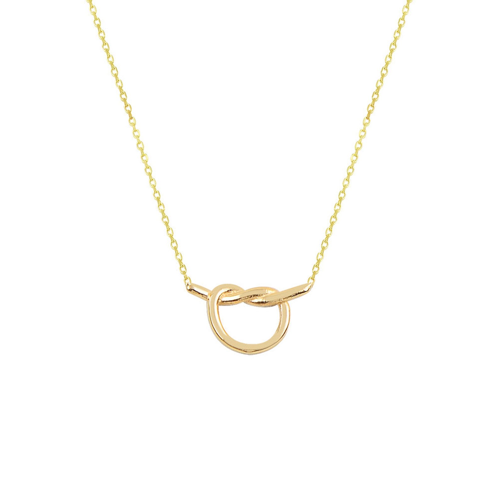 Love Knot Necklace 14k Solid Gold Knot Necklace Dainty Heart Etsy