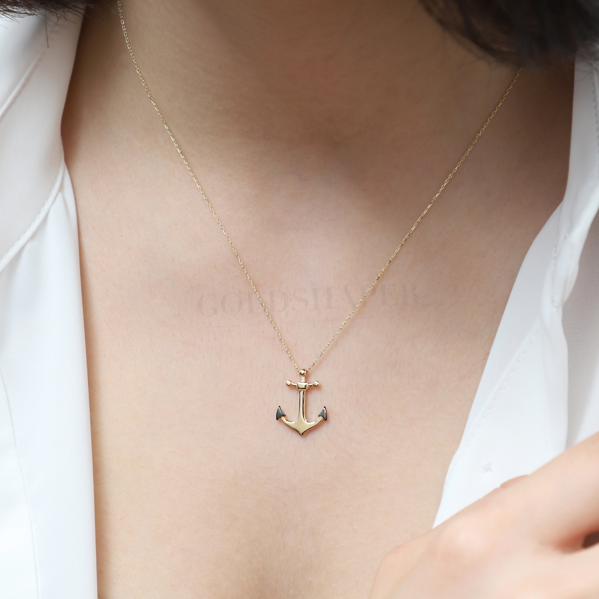 14K Gold Anchor Necklace Nautical Jewelry Solid Gold Gift Etsy