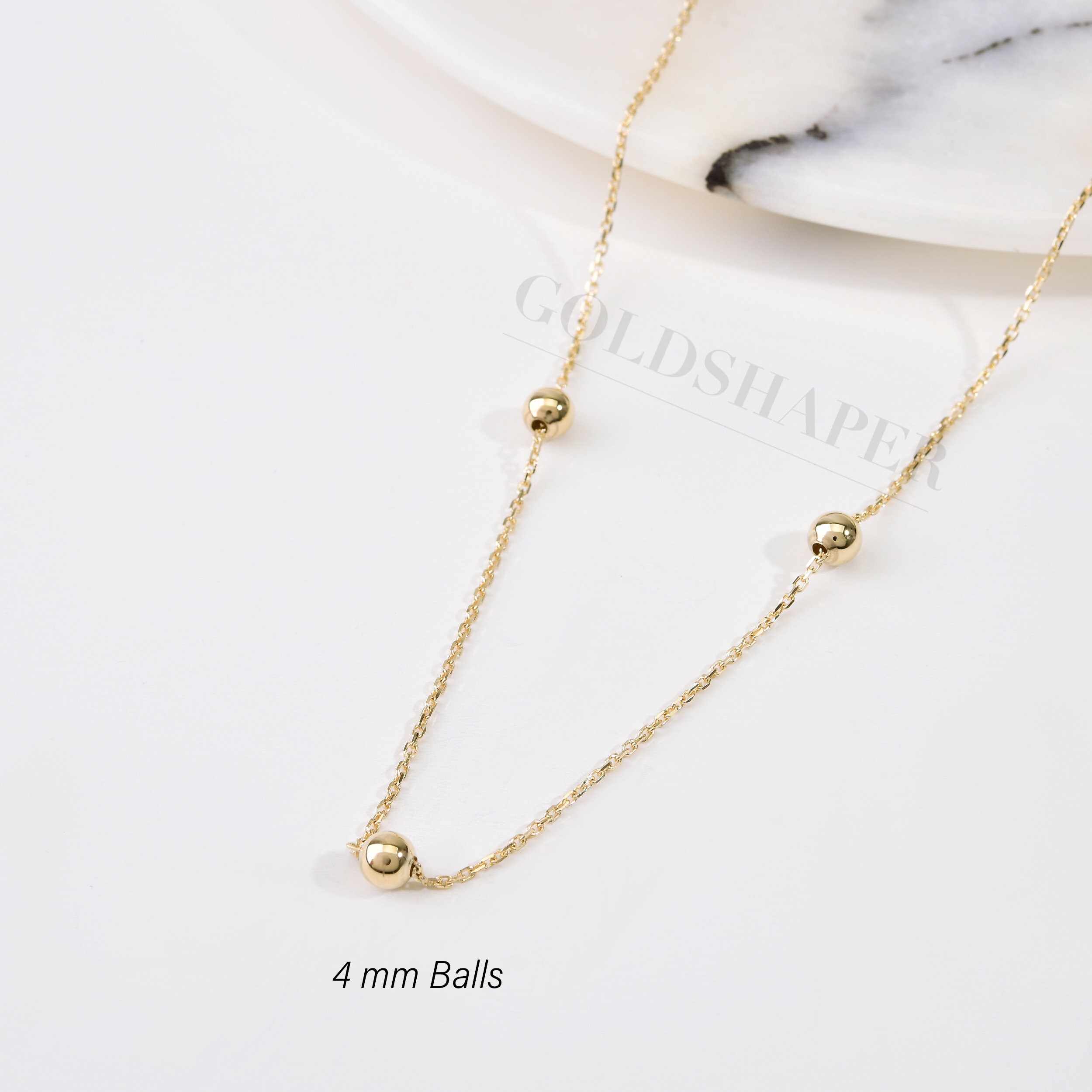 14K Gold Ball Bead Necklace 4MM 3MM 2.5MM Dainty Gold Balls Etsy UK
