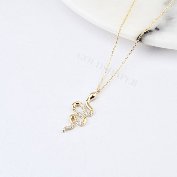 14K Snake Necklace, Pendant 14K Solid Gold, Serpent Necklace, Animal Jewelry, Gift For Her, Birthday Gift.