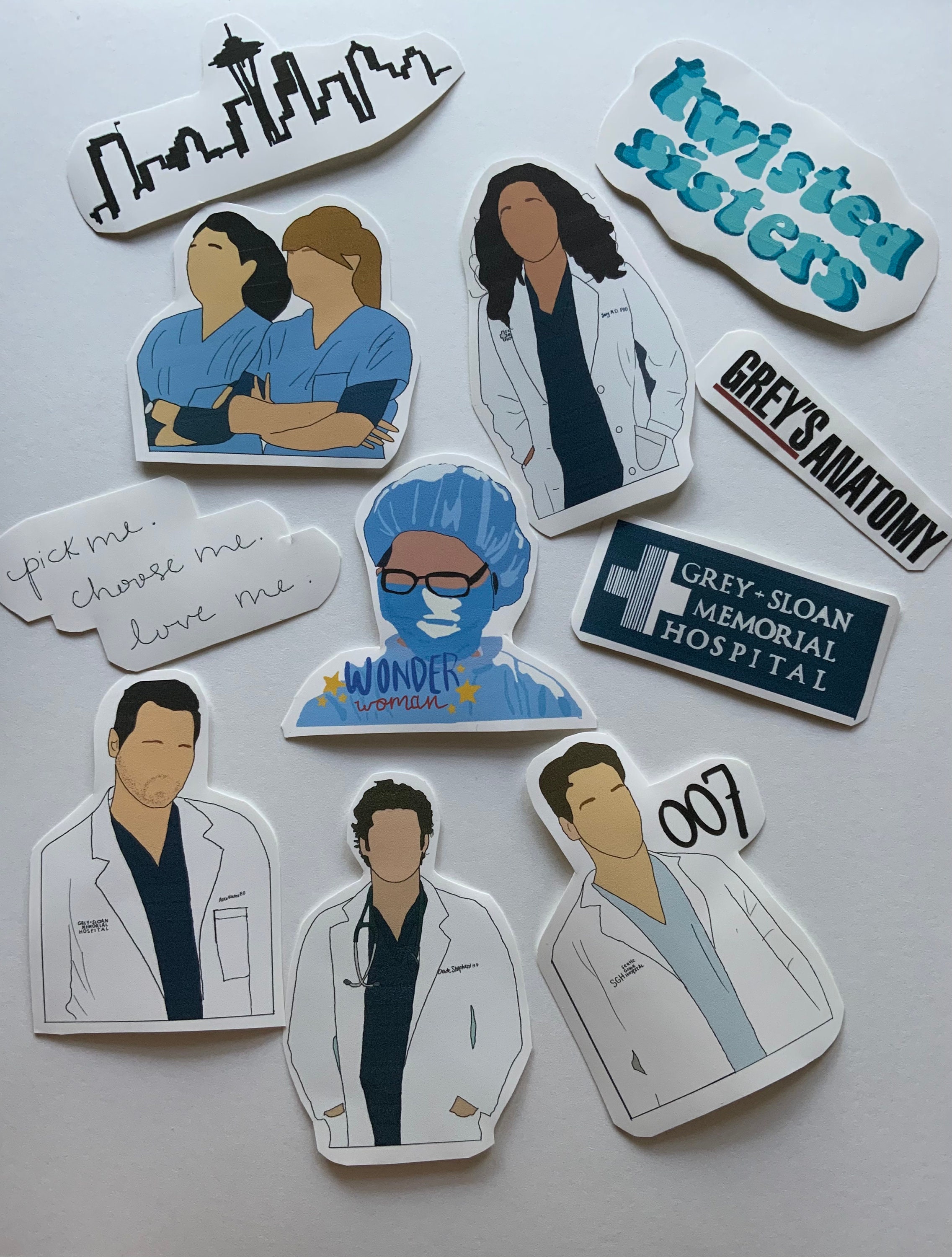 greys anatomy sticker pack 12 piece etsy