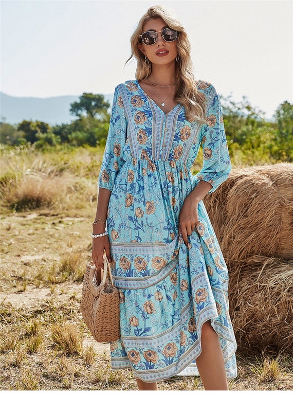 mid calf summer dress with sleeves