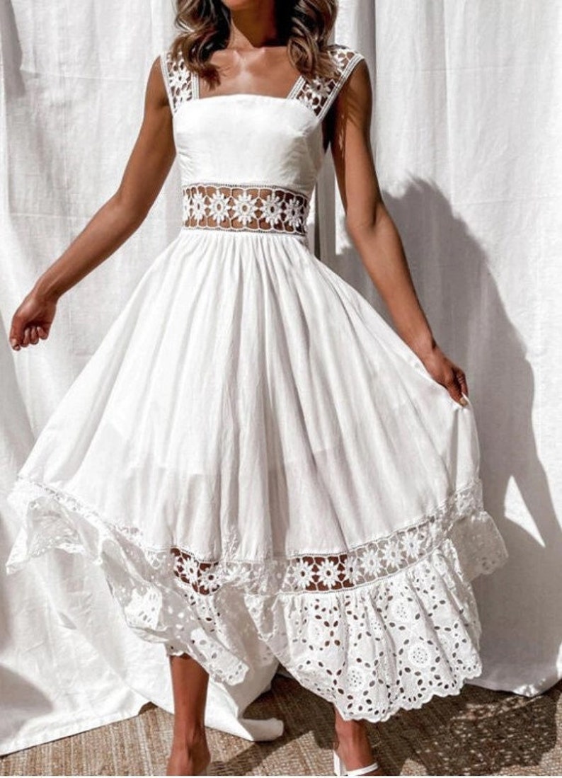 Cotton Midi Dress | Plus Size Dress | Beach Bohemian Summer Dress | Boho Dress | Wedding Hippie Dress | Bohemian Dresses | Spring Dress 