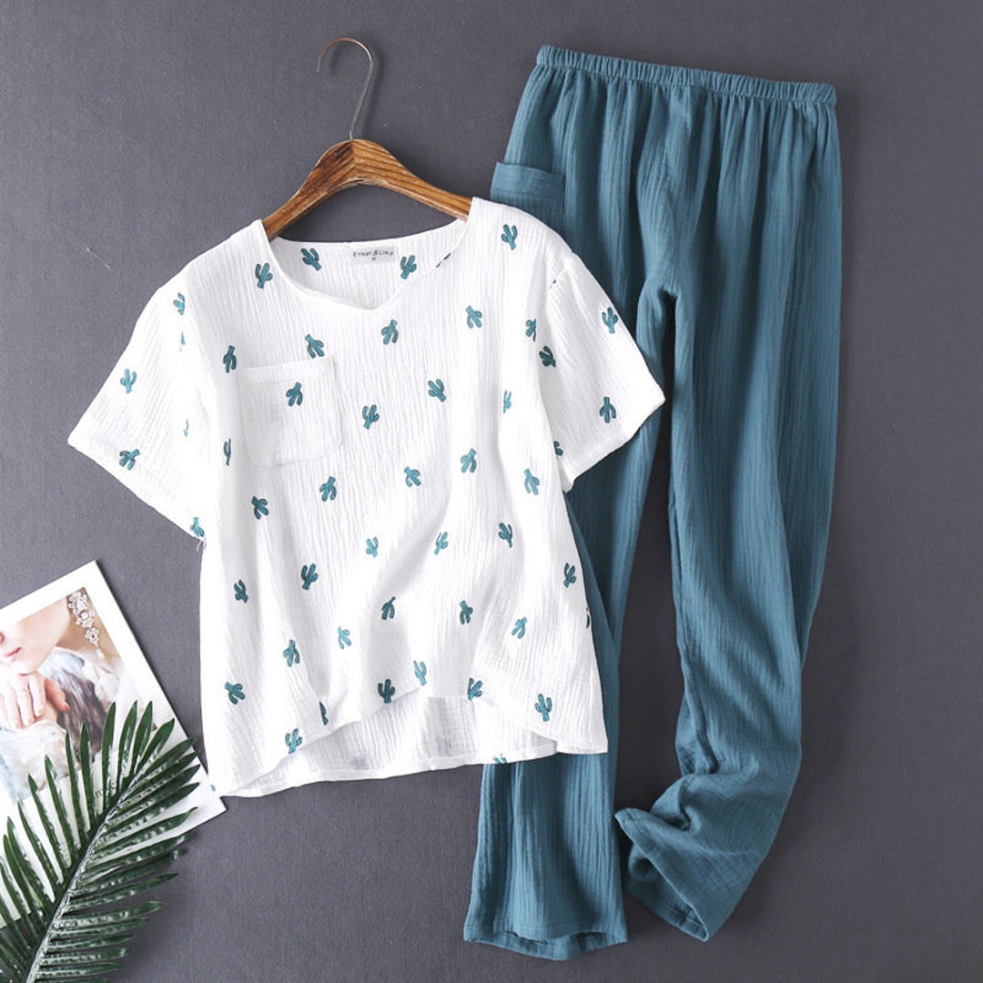 Women Cotton Pajama Sets Sleepwear Pjs Short Sleeve Shirt - Etsy