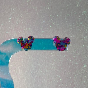 Mickey Mouse Head Stud Earrings Mixed Colors  | Disney Earrings | Disney Inspired | Disney Jewelry | Disney | Disney Gift | Glittery