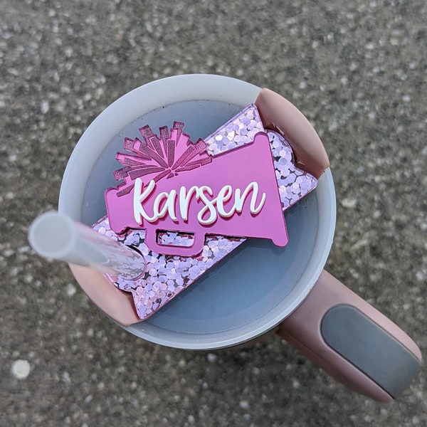 Personalized Cheerleader Tumbler Topper, Custom Acrylic Name Plate