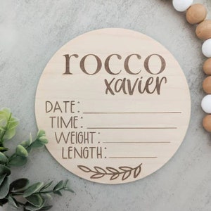 Baby Birth Stats / Hospital Announcement Sign / Round Wood Name Sign for Boys and Girls / Baby Shower Gift
