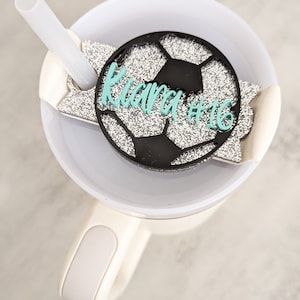Soccer Player Tumbler Topper Tags / Soccer Mom Personalized Name Plates / Acrylic Custom  / H2O and Original Versions / Cup Accessories
