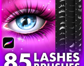 Eyelashes procreate brush. Procreate eyes makeup stamps. Procreate portrait lashes brushes. Procreate face guide drawing tutorial