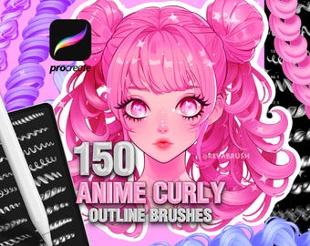 Procreate Anime Hair Brushes: Curly Outline & Braid Stamps
