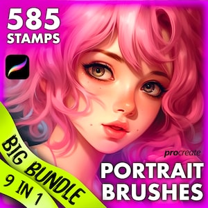 Procreate female portrait brushes, Procreate face brushes, Procreate eyes, brows, ears, lashes, head, lips, noses stamp brushes