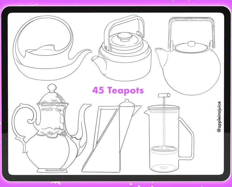 Procreate interior brushes, Procreate house home stamp brushes, Procreate kitchen, Procreate rooms, Procreate teapots kettle stamps image 5