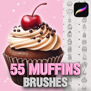 Procreate Cupcakes brushes. Procreate food brushes. Procreate sweets stamps. Procreate muffins brushes