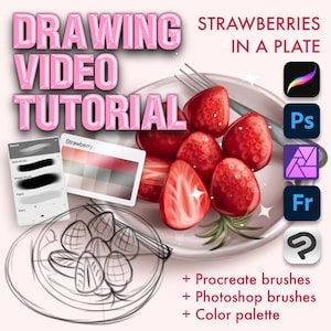 Procreate Drawing video tutorial. Realistic Strawberry in Procreate. Drawing Video Course. Procreate Brushes. How to Draw strawberry