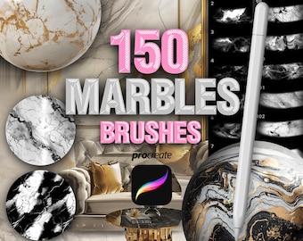 Pinceles de textura de mármol para interiores de Procreate: Grano, Piedra, Roca