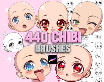 Procreate chibi brushes. Procreate chibi emotion stamps.  Procreate chibi emote head brushes. Procreate anime, manga brush