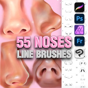 Photoshop nose brushes. Photoshop female portrait brushes. Photoshop line cartoon noses. Clip Studio face brushes.  Clip Studio nose brushes