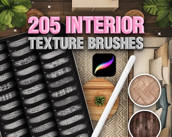 Pinceles de textura para arquitectura de interiores de Procreate: madera, piedras, estuco, bocetos, vetas, fondo y azulejos.