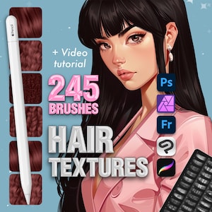245 pinceles para textura de cabello: Photoshop, Clip Studio Paint, Affinity Photo, Procreate