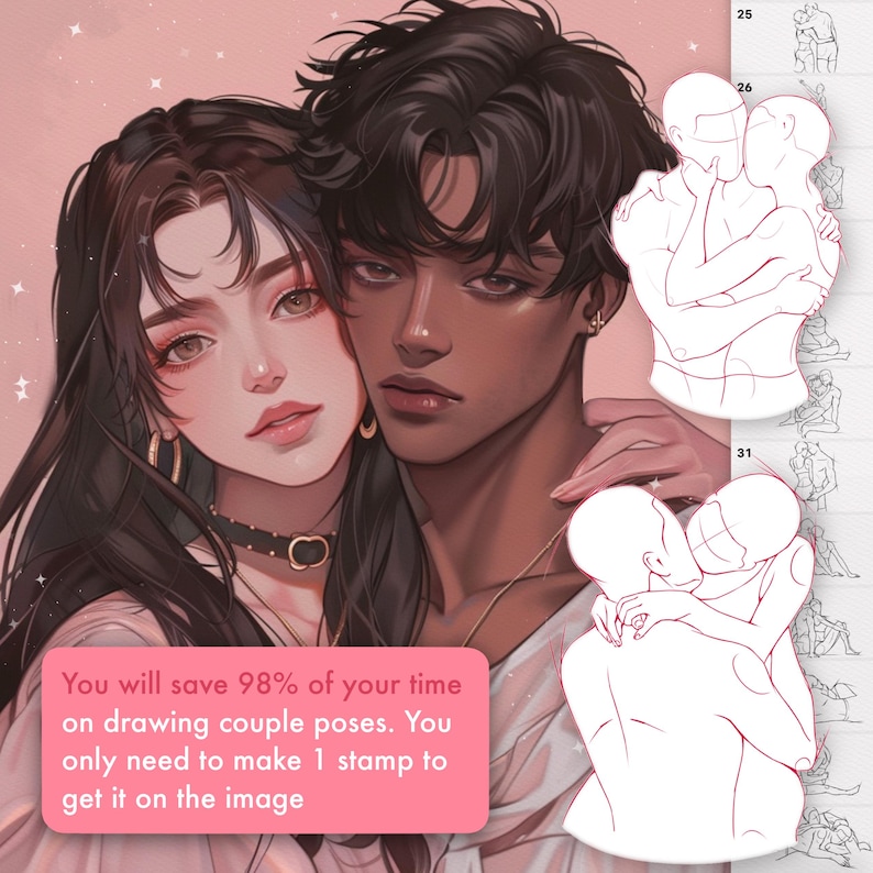 50 pincéis de poses de casal para Photoshop, Procreate e Clip Studio imagem 5