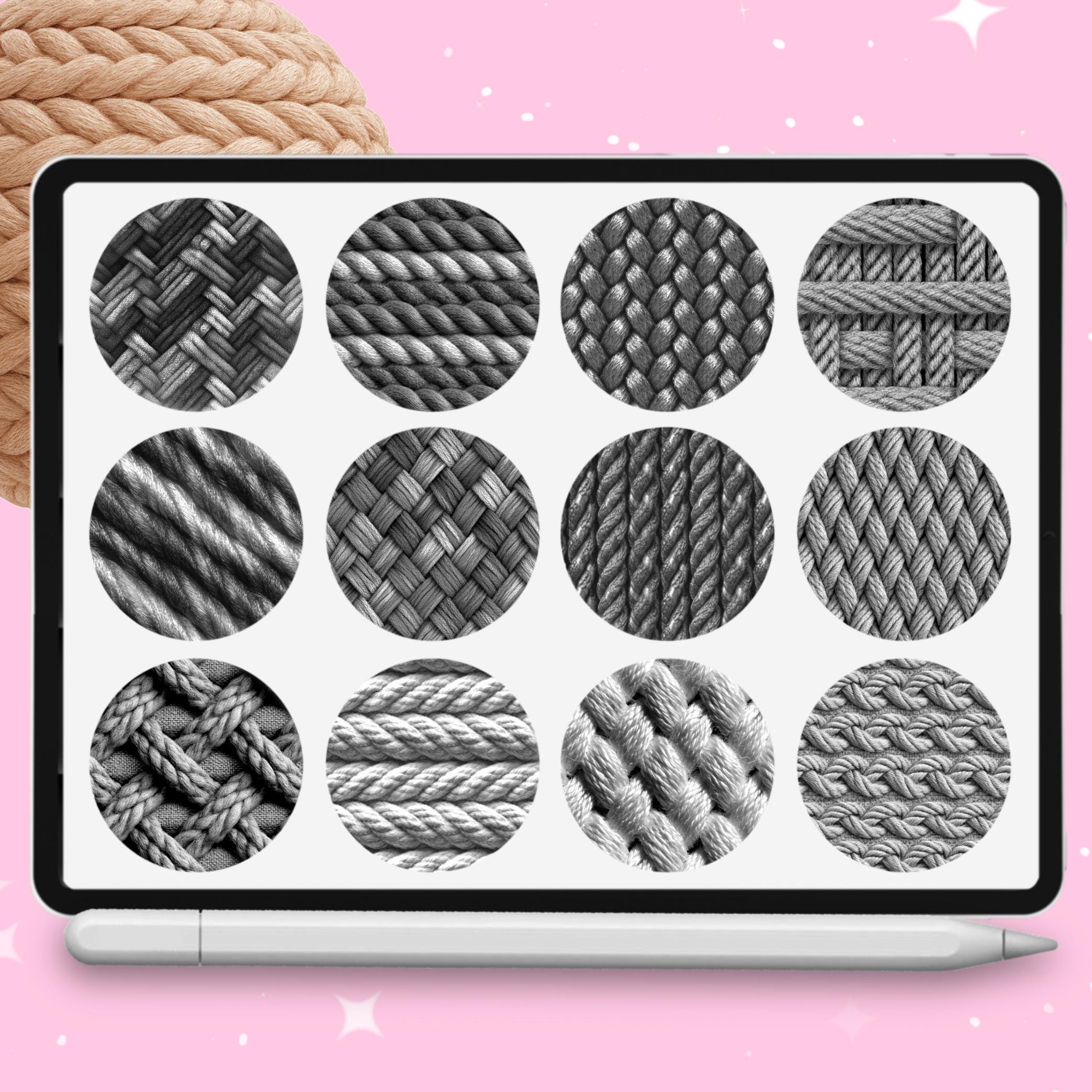 100 Rope Texture Brushes: Seamless Knit for Procreate, Photoshop, Clip ...