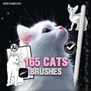165 Procreate Cat Brushes: Fluffy, Sphinx animals (Digital Download)