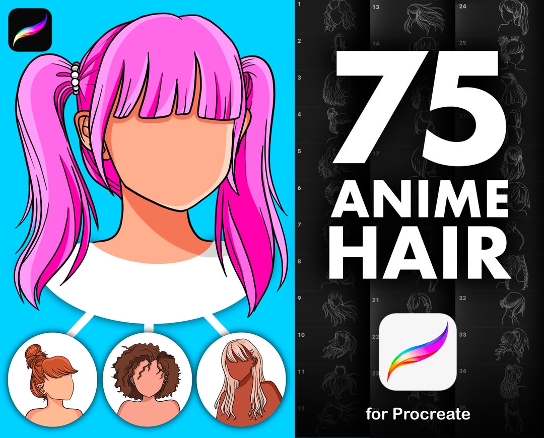 Procreate Manga Hairstyles Brushes. Anime Hairstyle Brush. Etsy