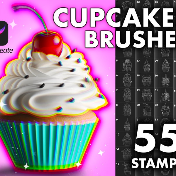 Cupcakes Procreate Stamp brush Set. Procreate food brushes. Procreate sweets stamps. Procreate cake muffins brushes