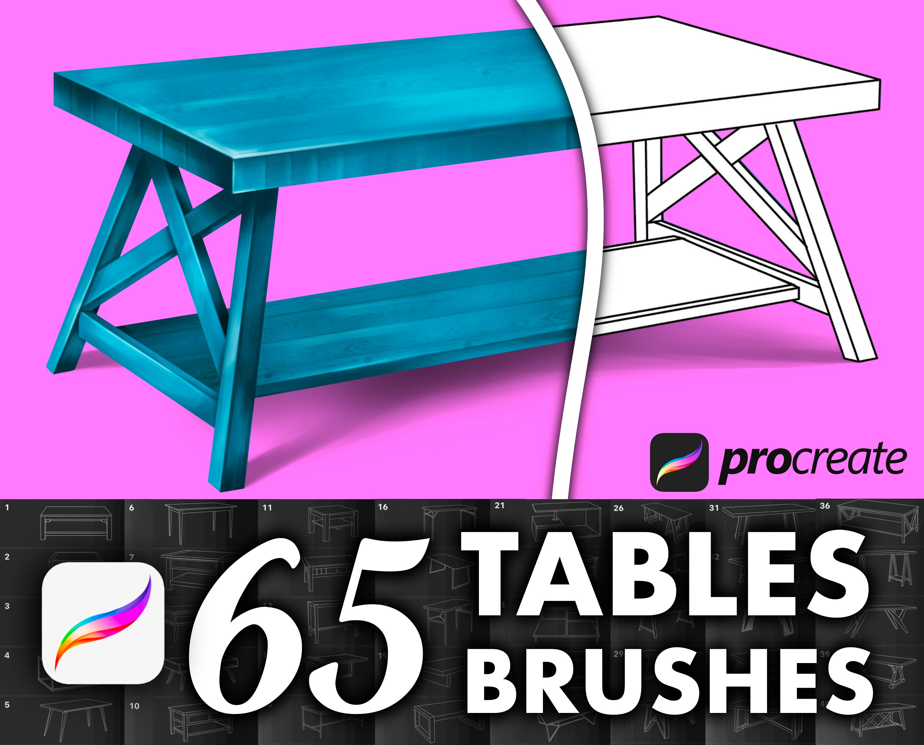 Procreate Interior Brushes. Procreate Tables Stamps. Procreate Etsy