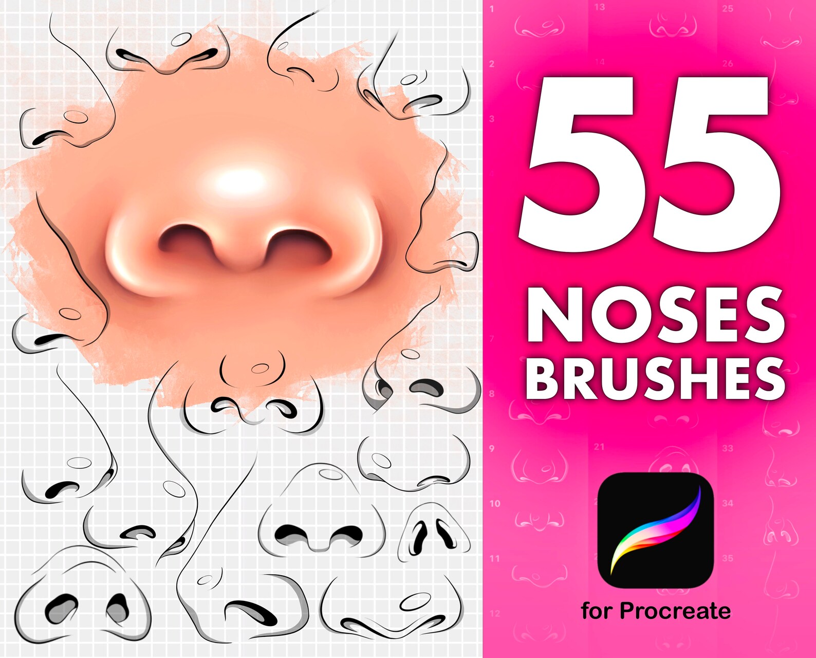 Procreate Nose Brushes Stamps. Procreate Stamp. Nose Sketch Etsy