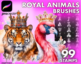 Procreate Animals royals. Procreate Crowns Stamp Brush, Procreate Princess Tiara, Procreate Accessories, Queen and King