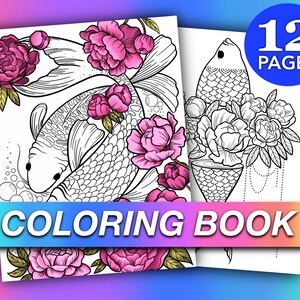 Adult Coloring Book. Kids Coloring Page. Fish Chill Coloring Book. Digital coloring pages. Children colouring pdf files