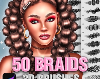 Procreate Braids Brushes: 50 Hairstyle & Jewelry Stamps (Digital Download)