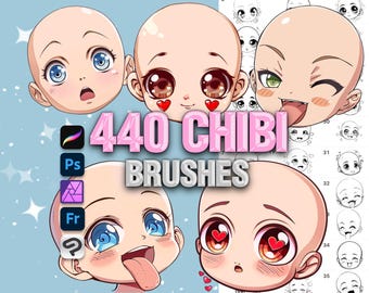 440 Procreate Chibi Emotion-gezichtsborstels, anime-mangapenseel