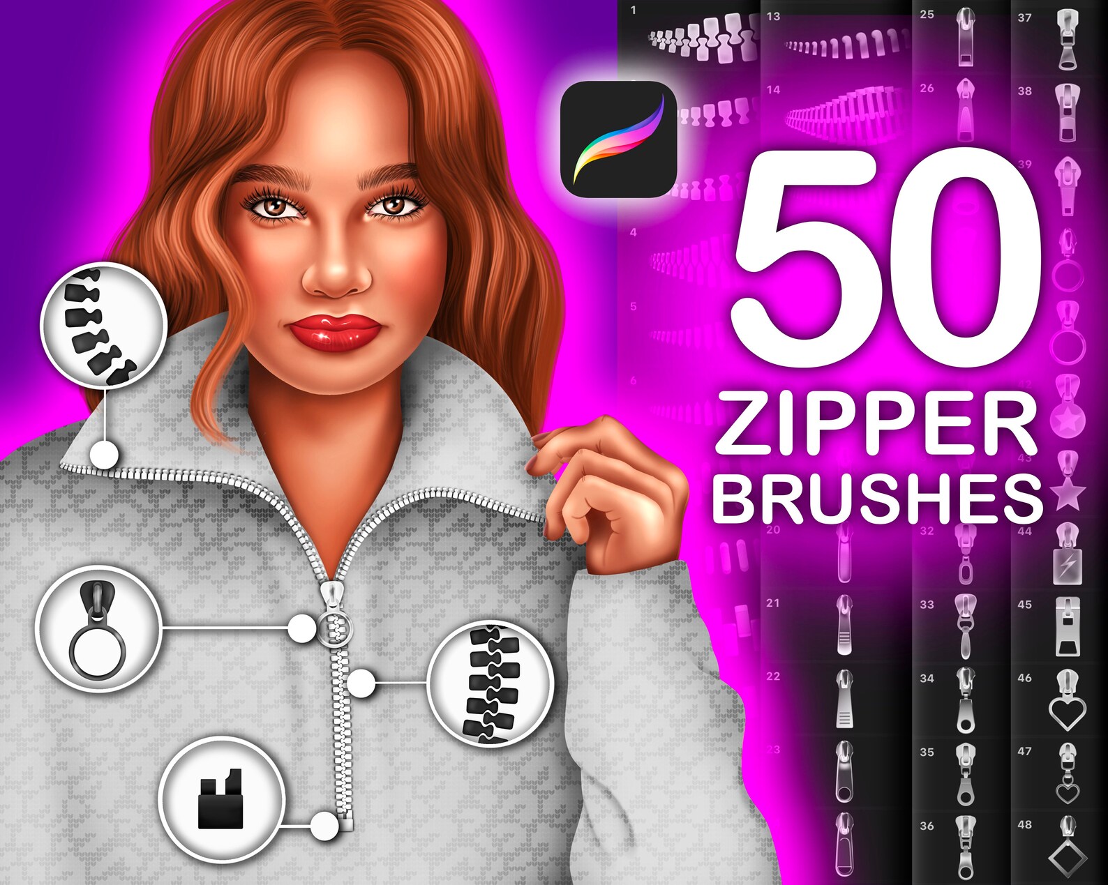 Procreate Zipper Brushes. Procreate Zip Brush Set. Brushes for Etsy