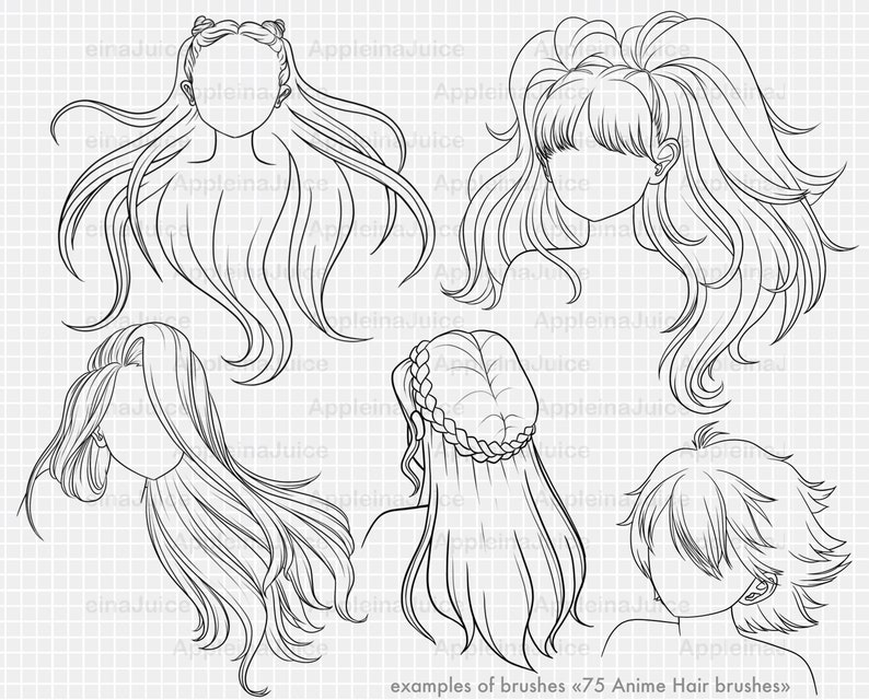 Procreate Manga Hairstyles Brushes. Anime Hairstyle Brush. Etsy