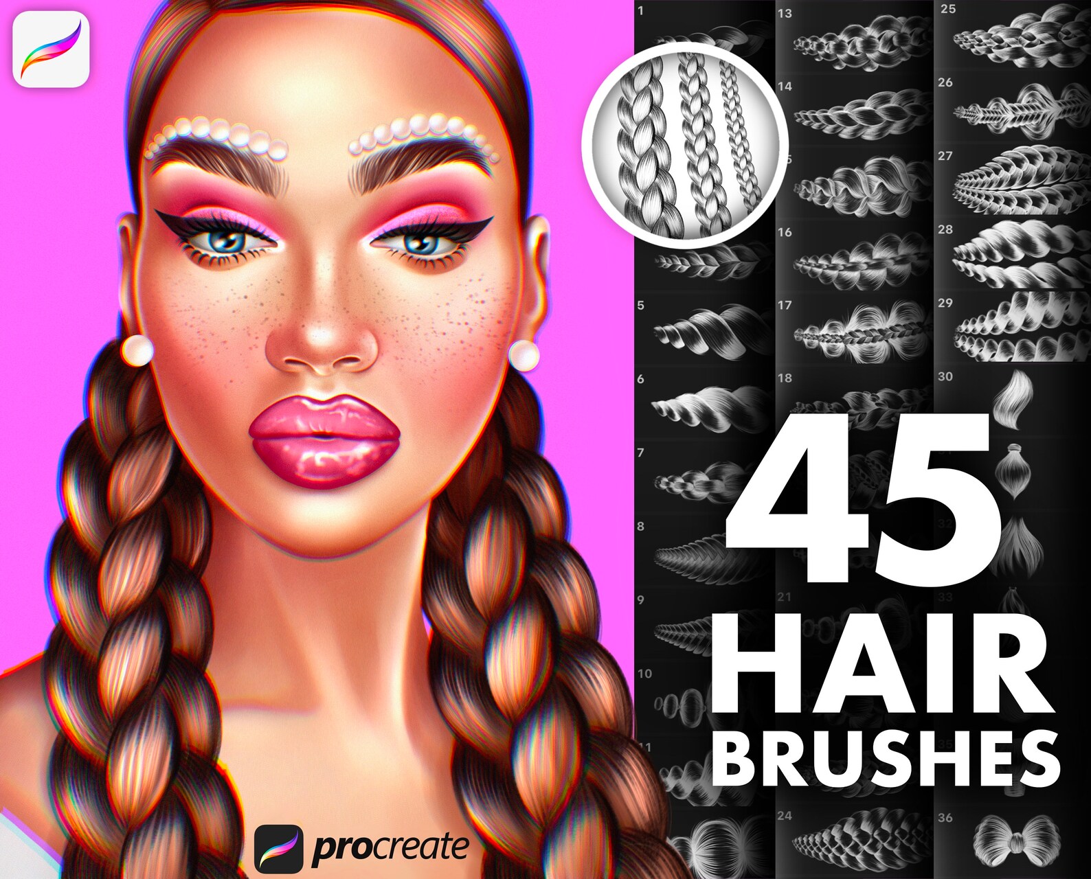 Procreate Hair Brush. Procreate Braid Brush. Braids Stamp Etsy