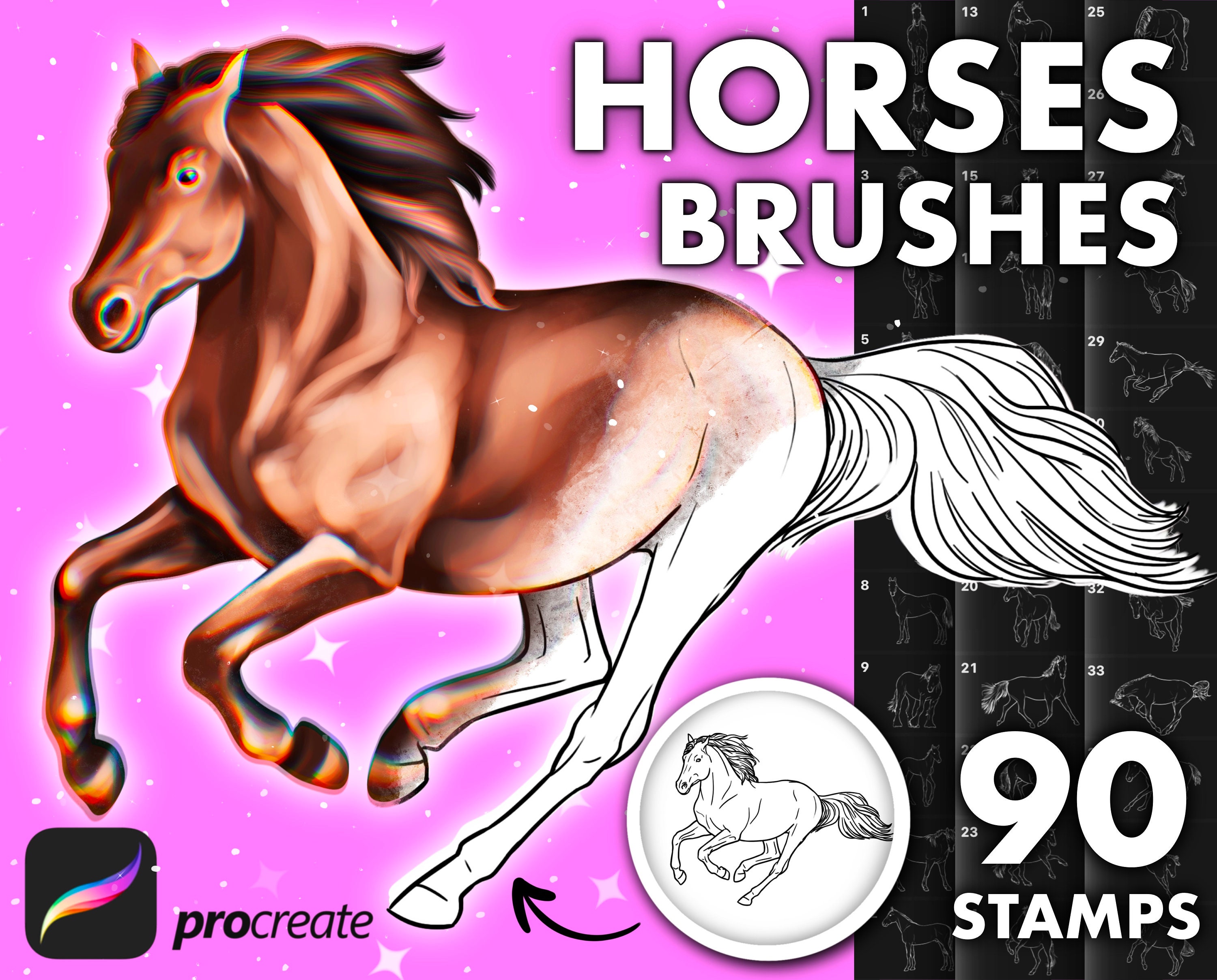 Procreate Horses Brushes. Procreate Horse Stamp Brush. Etsy