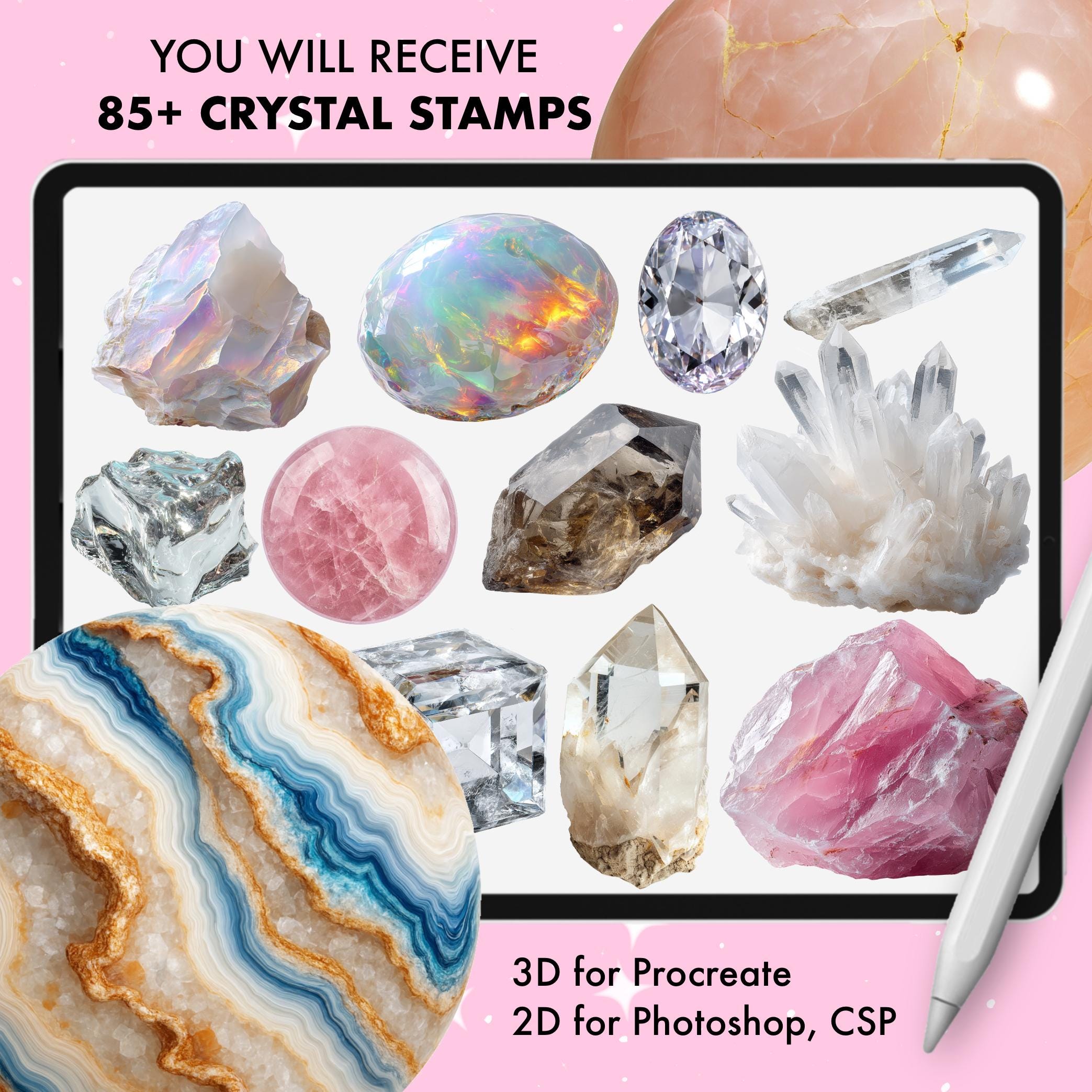 Photoshop Rocks Crystal Crystal Texture Brushes for Procreate, Photoshop, Clip Studio Paint ...
