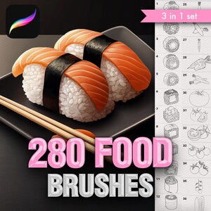 Procreate Food brushes. Procreate picnic brushes. Procreate Sushi, Breakfast, Vegetable brushes