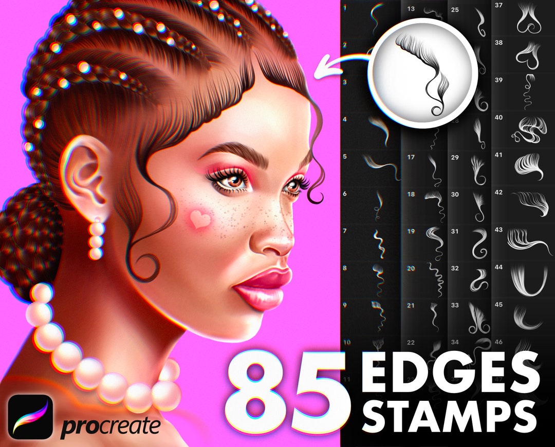 Procreate Hair Brushes. Procreate Slayed Edge Stamp. Procreate Stamps