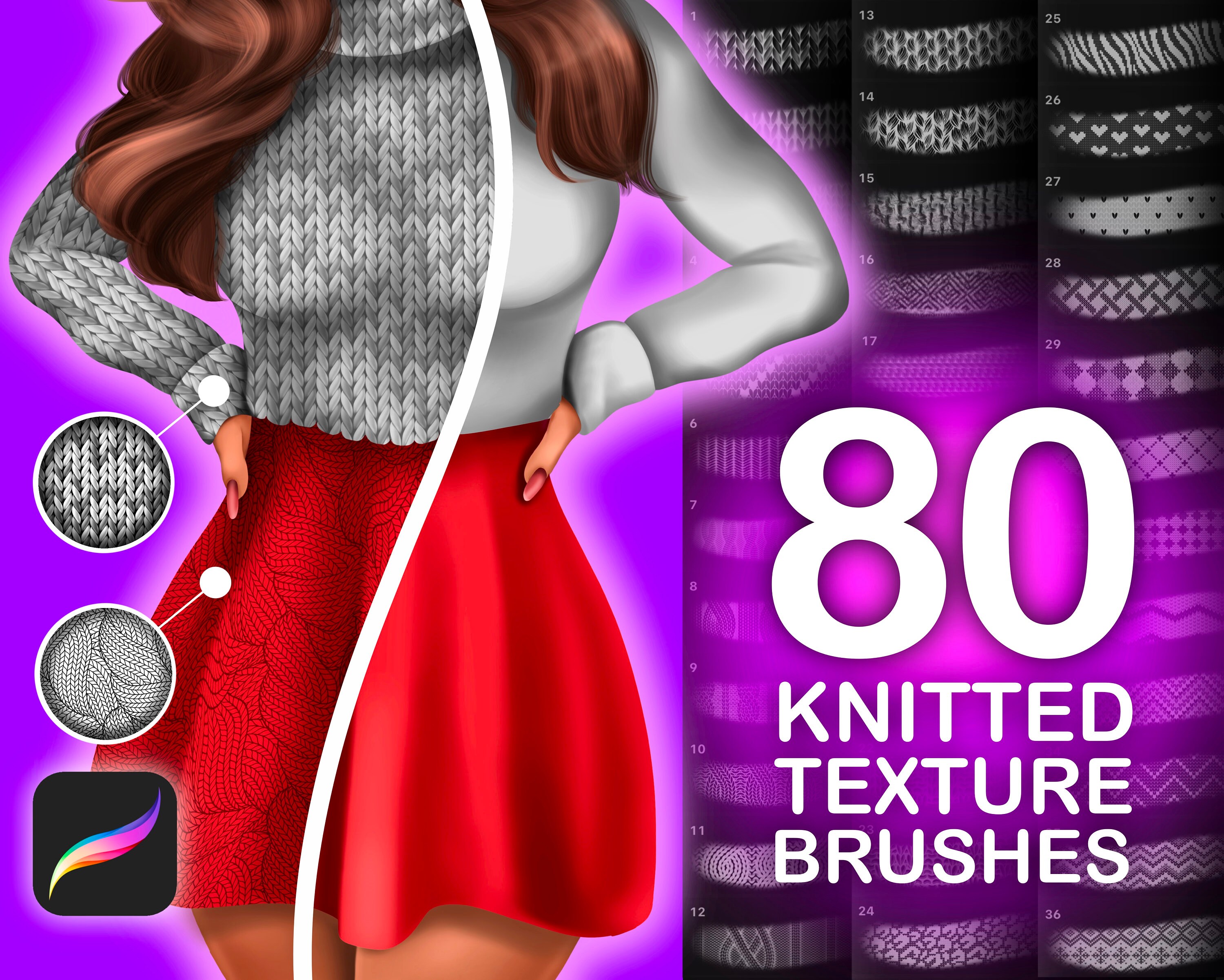 Procreate Knitted brushes. Fashion Textile brush. Clothes Etsy