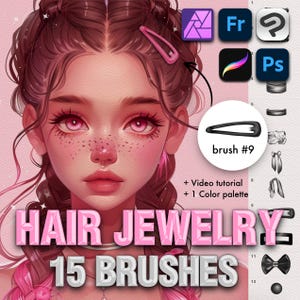 Photoshop Hair brushes. Photoshop jewelry brushes. Clip Studio braids brushes.  Clip Studio Hair brushes. Affinity Photo hair brushes