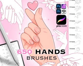 650 Pincéis de Carimbo de Mão para Procreate