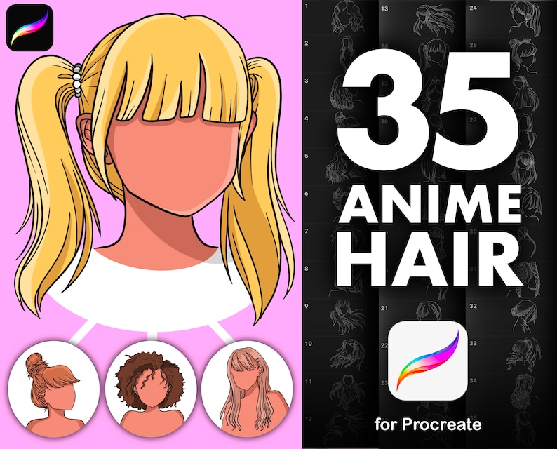 Procreate Manga Hairstyles Brushes. Anime Hairstyle Brush. Etsy