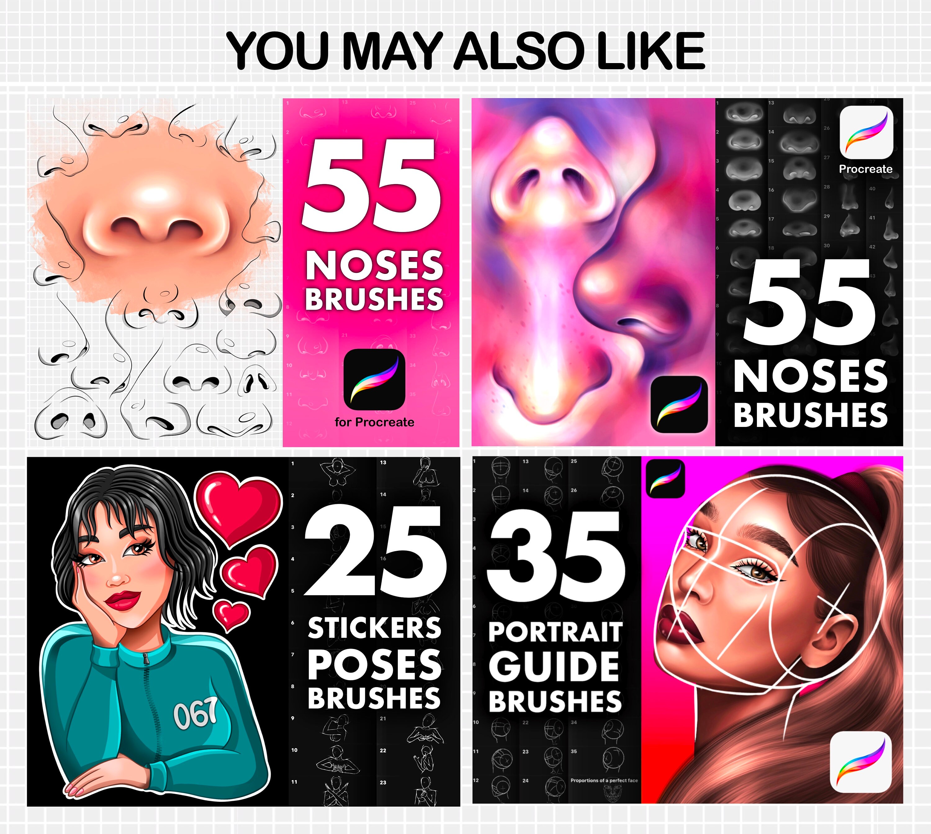 Procreate Nose Brushes Stamps. Procreate Noses Stamp Bundle. Etsy