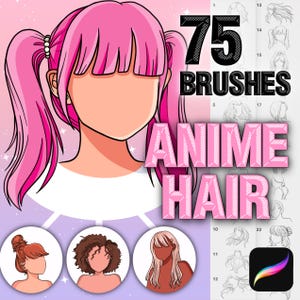 Pincéis de cabelo de anime para Procreate. Pincéis de penteado de mangá para Procreate. Pincéis chibi para Procreate. Pincéis de retrato feminino para Procreate.